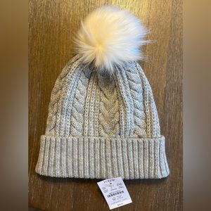 JCrew Cable Pom Beanie Heathered Dusk Gray NWT
